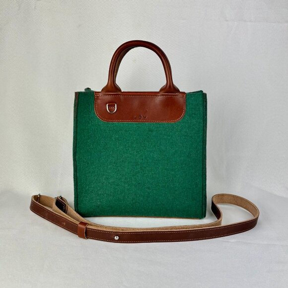 SALE! Lovi Petite Tote in Forest Green Wool Felt Leather Trim - Like New - Picture 3 of 13